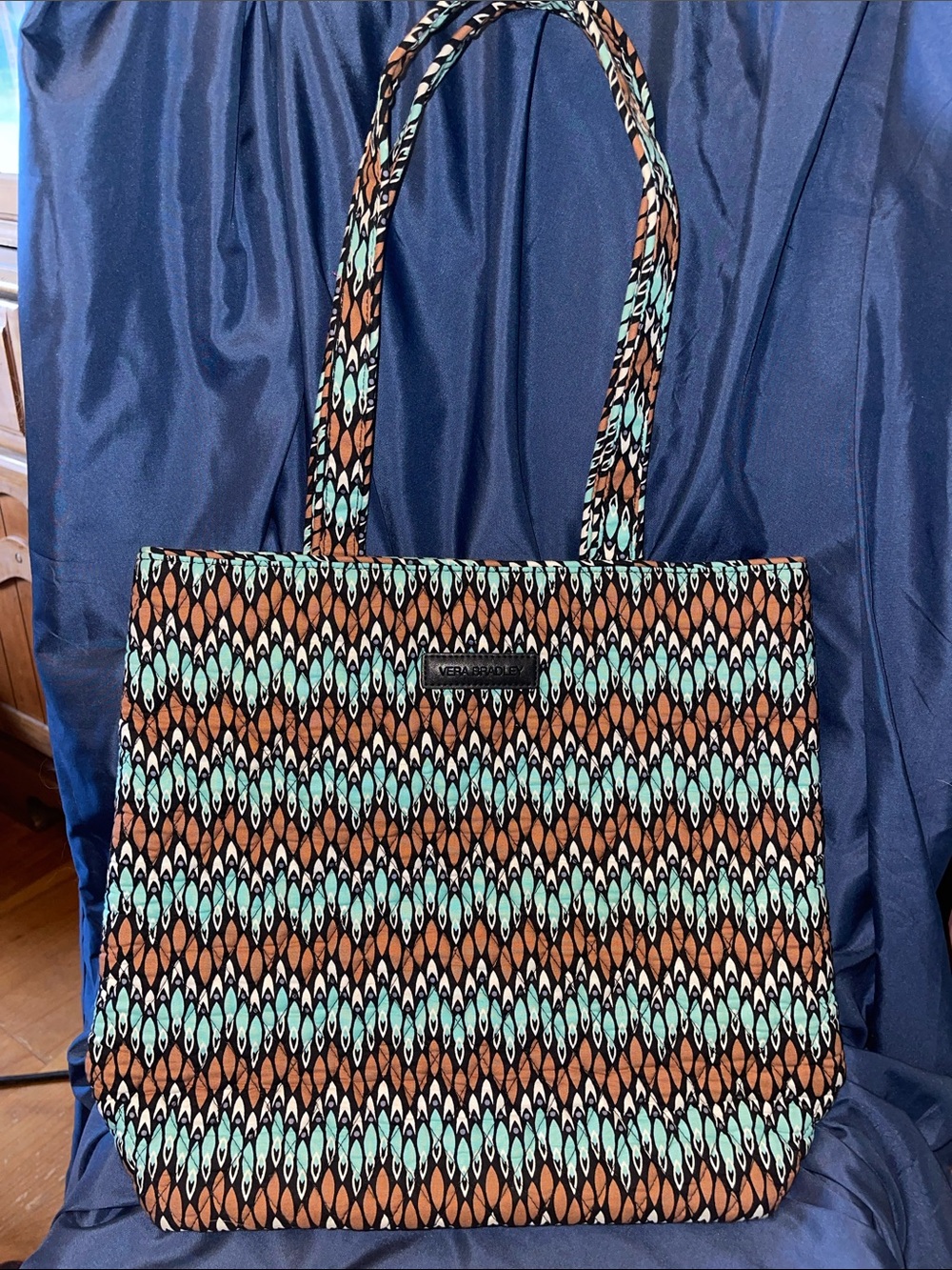 Vera Bradley Aqua & Brown Patterned Quilted Tote